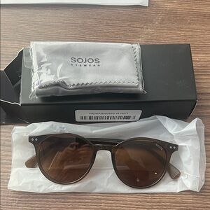 SOJOS Brown Round Sunglasses